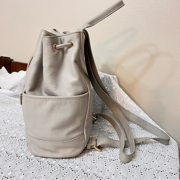 Cole Haan Gray Leather Drawstring Backpack - Picture 8 of 9